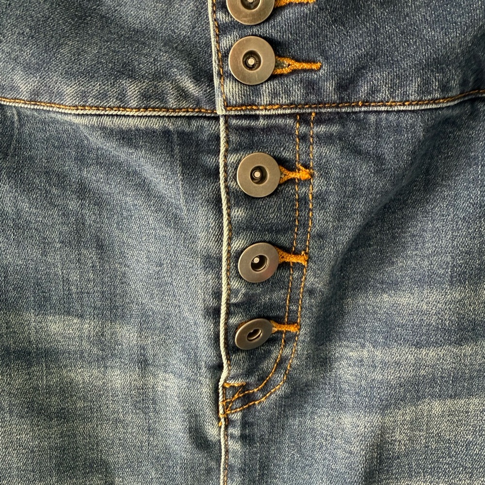 Prana Denim Mini Skirt, Button Front, Raw Hem, Size 10 - Picture 4 of 8